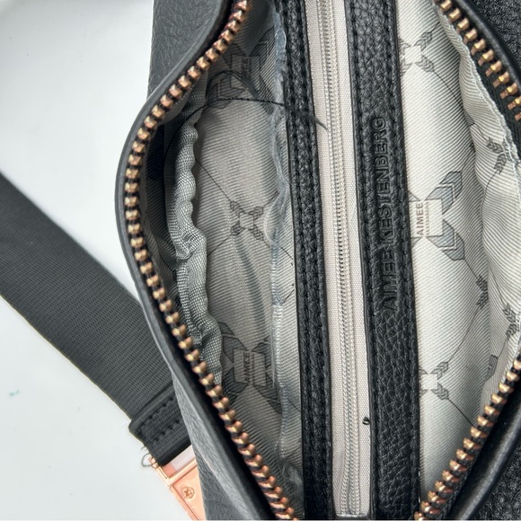 Aimee Kestenberg Milan Black Leather Fanny Pack Belt Bag Rose Gold Hardware - Picture 6 of 8